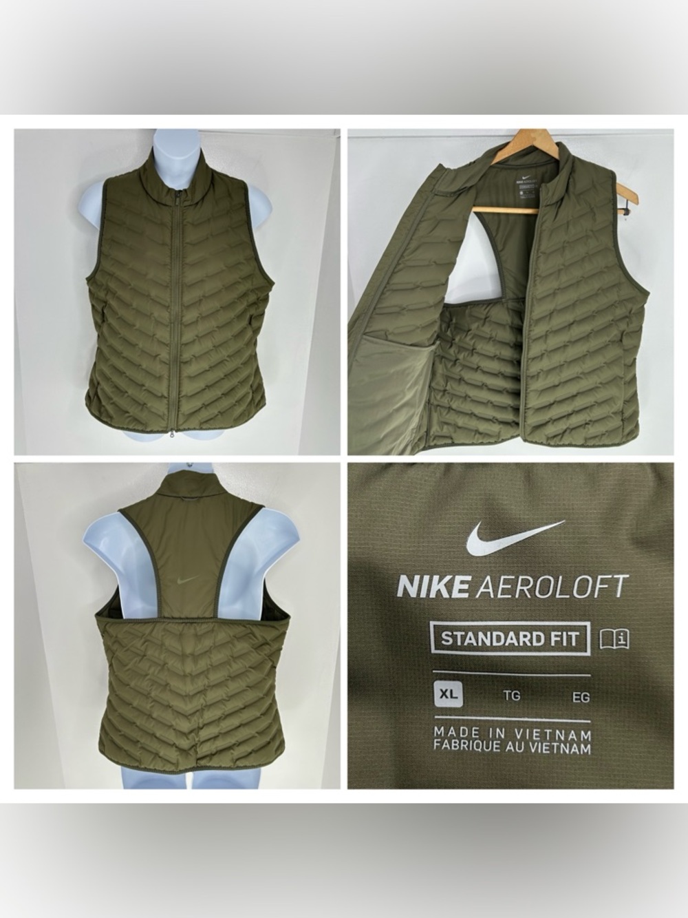 Nike Aeroloft Down Running Vest Womens XL Beige Full Zip Lightweight Active